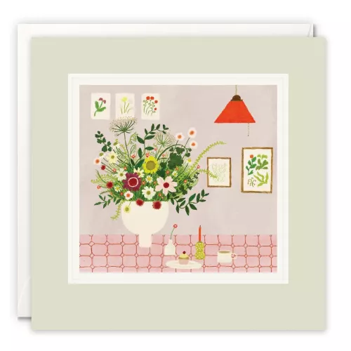 Pink Table with Flowers Paintworks Card