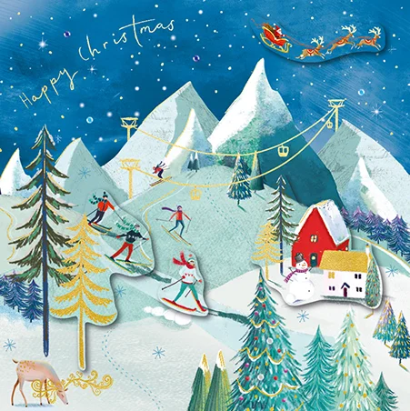 Skiing At Christmas, Greeting Card