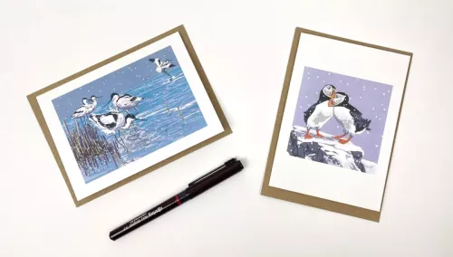 Snowy Puffins and Winter Avocets, Notecard Wallet