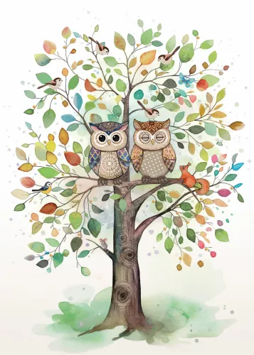 Two Owls, Greeting Card
