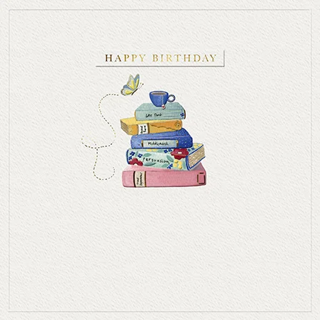 Stack of Books with Coffee & Butterfly, Counter Card