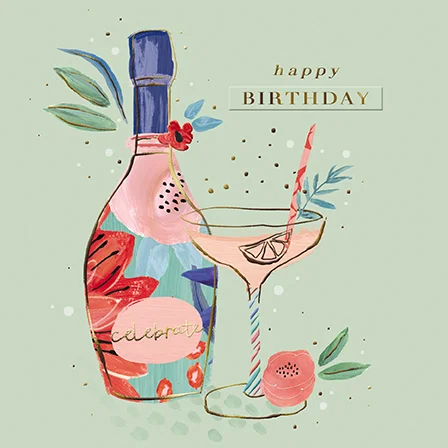 Floral Processco Bottle & Glass, Counter Card