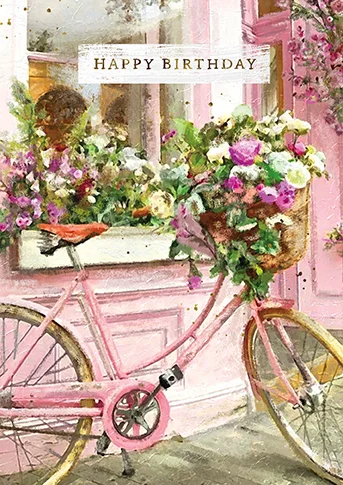 Pink Floral Bicycle, Counter Card