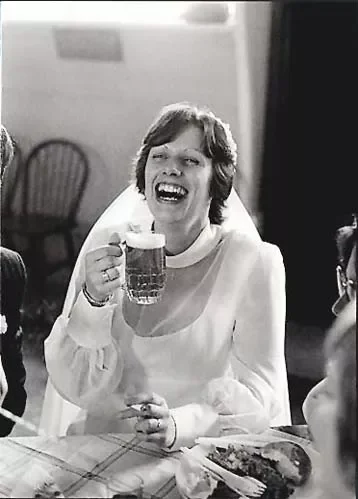 Mary Wedlake at her Wedding Reception Throwleigh Village Hall Devon 1978, Greeting Card