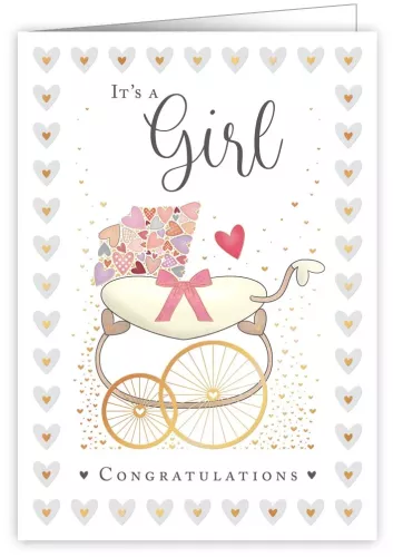 Baby Stroller Pink, It's a Girl/Congratulations, Greeting Card, 3685