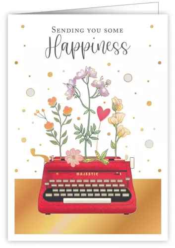 Sending You Some Happiness, Typewriter With Flowers, Greeting Card, 3686
