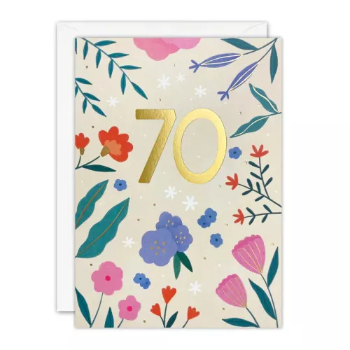 Age 70 Flowers Birthday Card by James Ellis