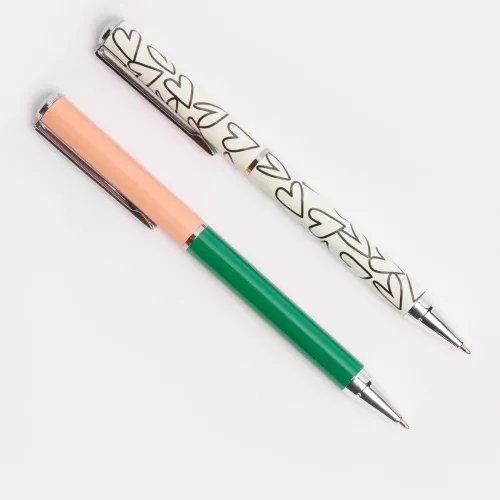 Pink/Green & Hearts Set of 2 Pens