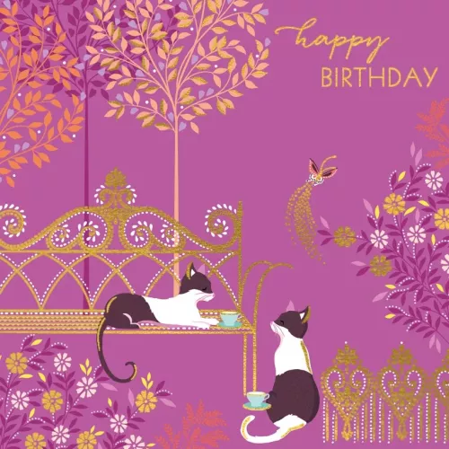 Cats on Bench, Greeting Card