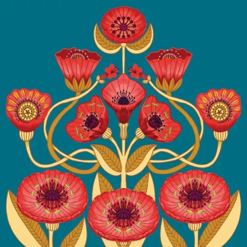 Poppies on Teal Blue, Greeting Card