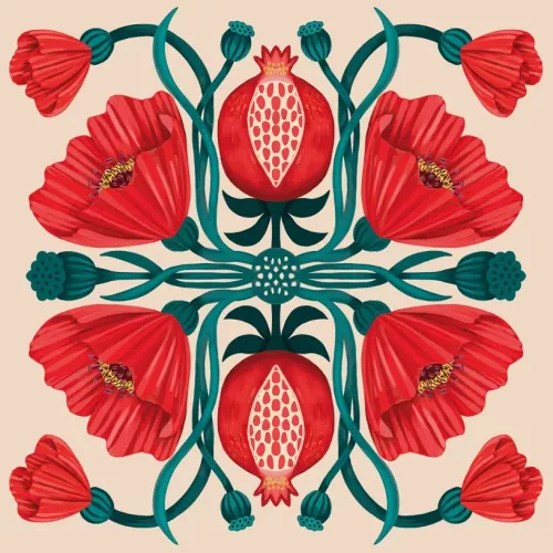 Poppies and Pomegranates, Greeting Card