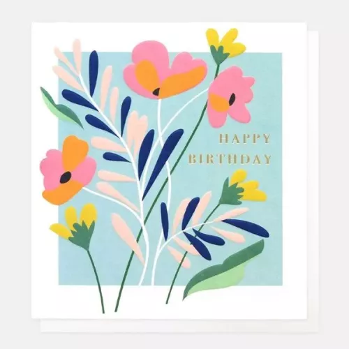 Happy Birthday Blue Floral, Greeting card