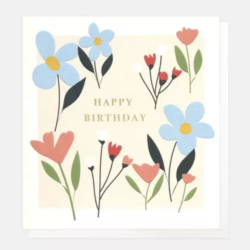 Happy Birthday Blue Pink Flowers , Greeting card