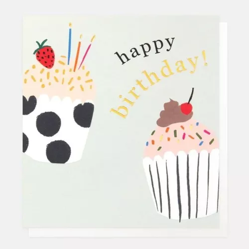 Happy Birthday Cupcakes On Blue, Greeting card