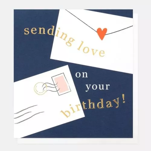 Sending Love On Your Birthday Notes On Navy, Greeting card