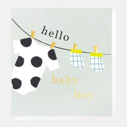 Hello Baby Boy Washing Line On Light Blue, Greeting card