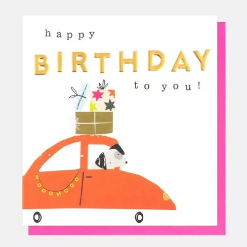 Happy Birthday To You Red Car With Dog, Greeting card