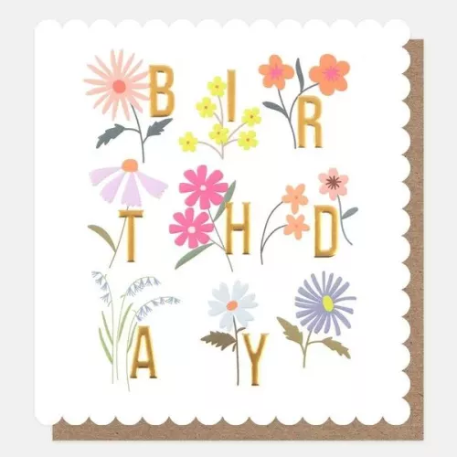 Gold Birthday Font With Floral Sprigs, Greeting card