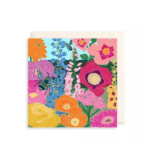 Bee & Flowers Greetings Card