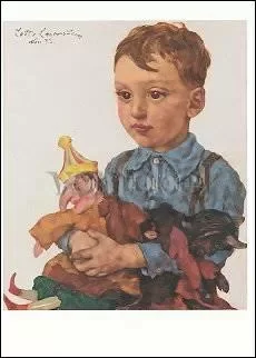 Boy with Kasper-Puppet (Wolfgang Karger) (1933), Postcard