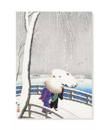 Two Women in Snow, Ohara Koson, Vykort