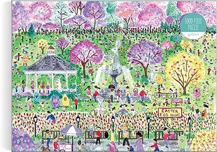 Galison Easter Egg Hunt – 1000 Piece Michael Storrings Puzzle Featuring The Spirit Of Easter Festivities At A Whimsical Park