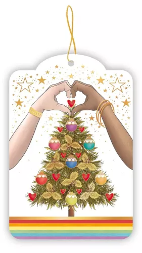Christmas Tree with Hands Forming Heart, Gift Tag Pack