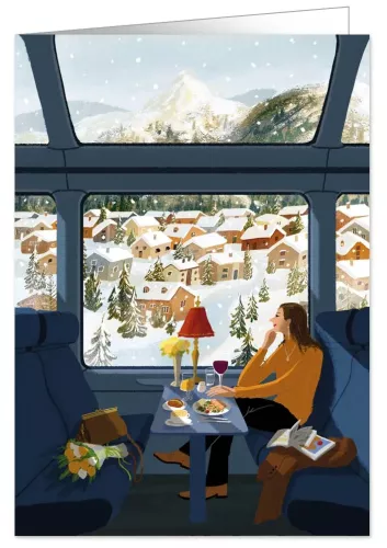 Woman Looking at Winter Landscape, Greeting Card