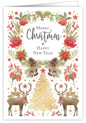 Red Flowers in Christmas Wreath, Xmas, Greeting Card