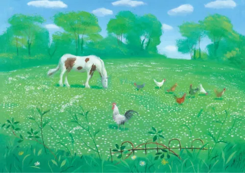A Piebald Horse and Chickens at Chettle, Greeting Card