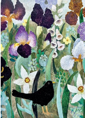 White Iris and Blackbird, Greeting Card