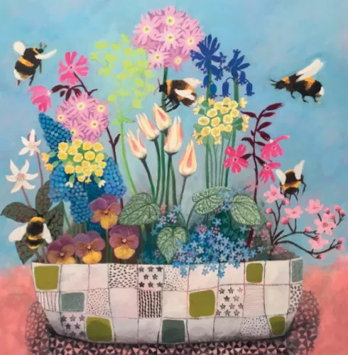 Bumblebees Welcoming Spring, Greeting Card