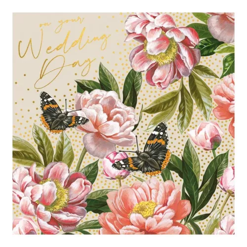 Wedding Day Peonies & Butterflies, Greeting Card