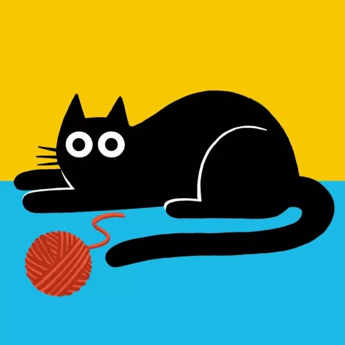 Cat & Ball Of String, Greeting Card