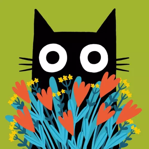 Cat & Flower Bouquet, Greeting Card