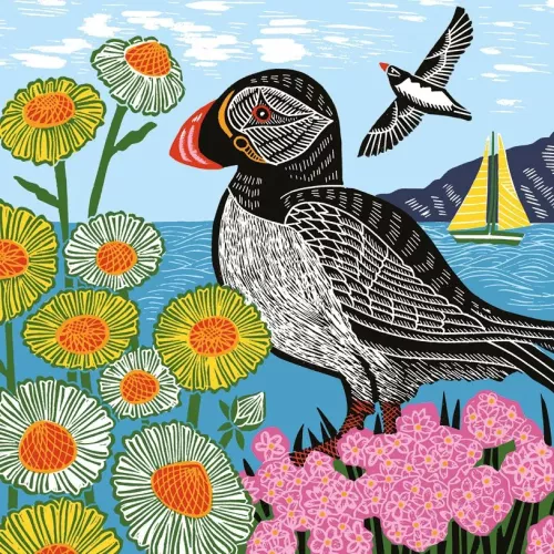 Nature Trail Puffin & Wildflowers, Greeting Card