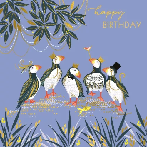 Puffins In Crowns, Greeting Card