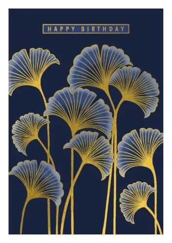 Navy & Gold Flowers, Greeting Card