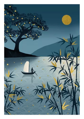 Moon Over Lake, Greeting Card