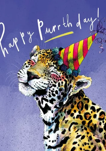 Leopard Party Hat, Greeting Card