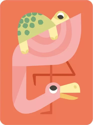 Flamingo & Turtle, Greeting Card