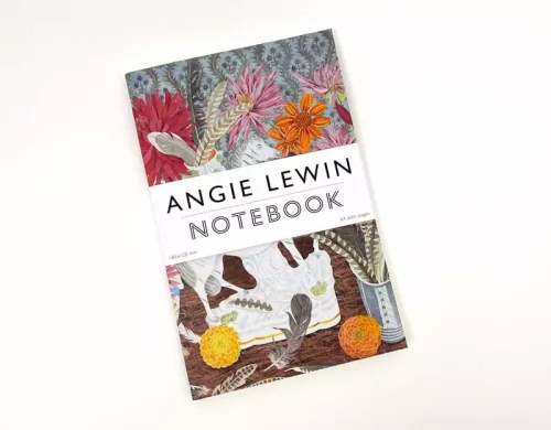 Zebra Dahlias and Feathers, Thread Sewn Notebook