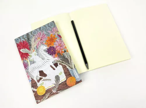 Zebra Dahlias and Feathers, Thread Sewn Notebook