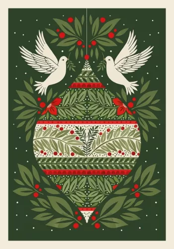 Doves & Bauble, Greeting Card