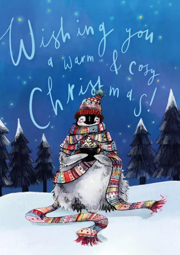 Cosy Christmas Penguin, Greeting Card