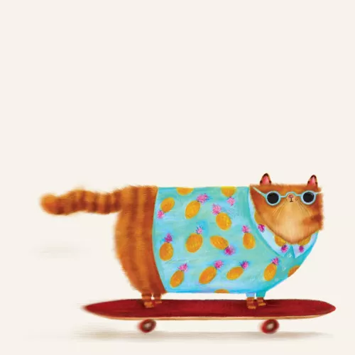 Skater Cat , Greeting Cards