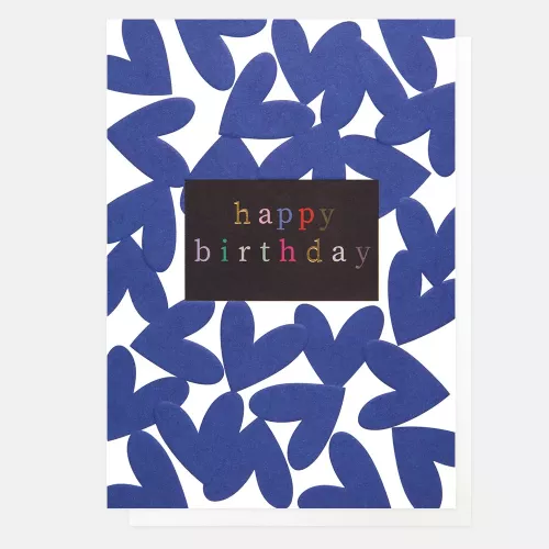 Blue Overlapped Hearts Happy Birthday