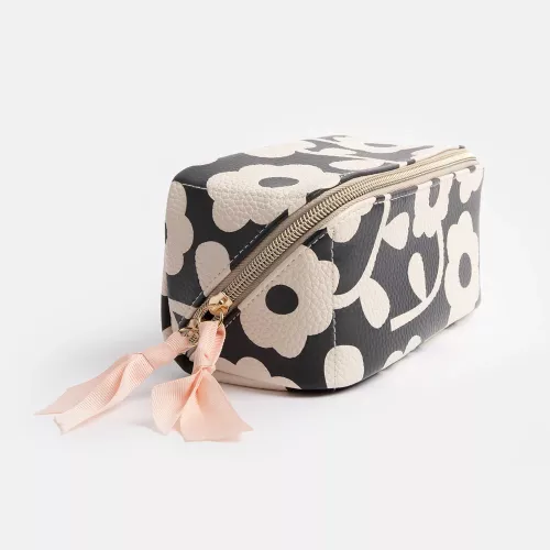 Charcoal Mono Bloom Diagonal Cosmentic Bag