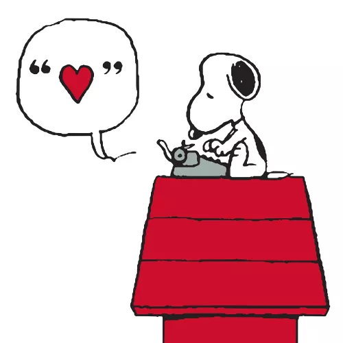 Snoopy square typewriter heart, Greeting Card