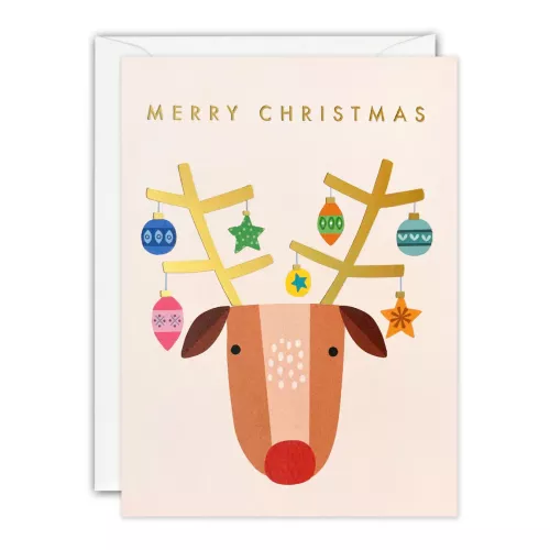 Reindeer with Baubles Mini Christmas Card